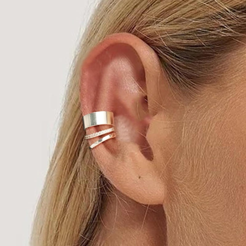 Funsanny Store Gold Ear Cuffs Earrings for Women Non Piercing - Clip on Cartilage Earrings Dainty 14K Gold Sterling Silver Plated Cubic Zirconia Huggie Hoop Earring for Women No Tarnish Trendy Jewelry Set - Image 4